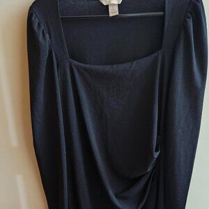 H&M Black Bodycon Midi Ruched Dress L